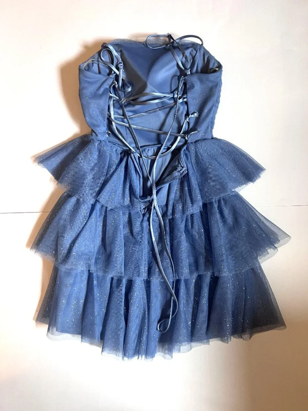 Emerald Sundae Sky Blue Sparkle Dress Juniors Size XXS with Corset Ties